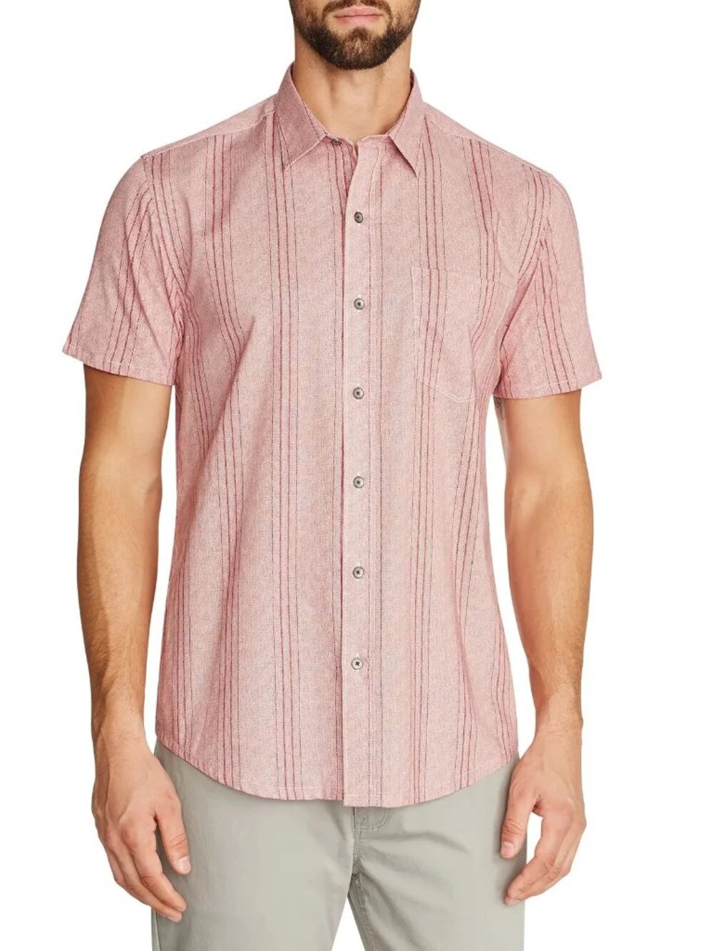 W.R.K Reworked Red Vertical Stripe Short Sleeve Shirt/8091